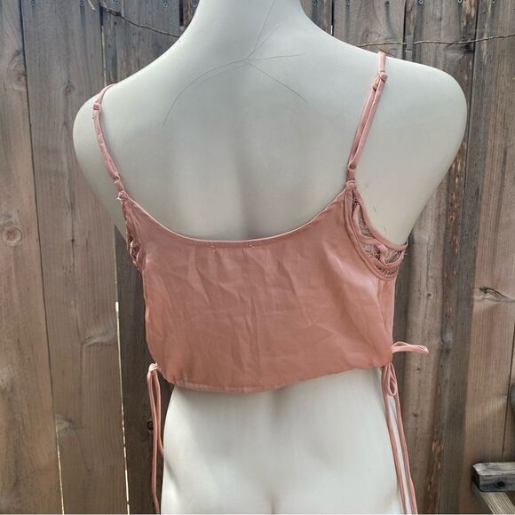 Free People Blouson Satin Crochet Lace Crop Top Size S - Picture 6 of 10